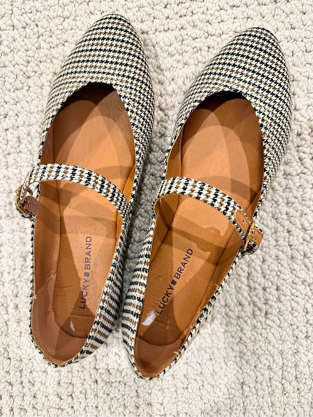 Lucky Brand Mary Jane Flat Houndstooth Flats Black & White US 6.5